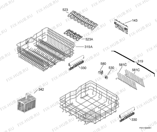 Взрыв-схема посудомоечной машины Electrolux ESI6560ROX - Схема узла Basket 160