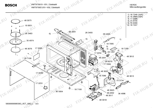 Взрыв-схема микроволновой печи Bosch HMT9756EU Bosch - Схема узла 03