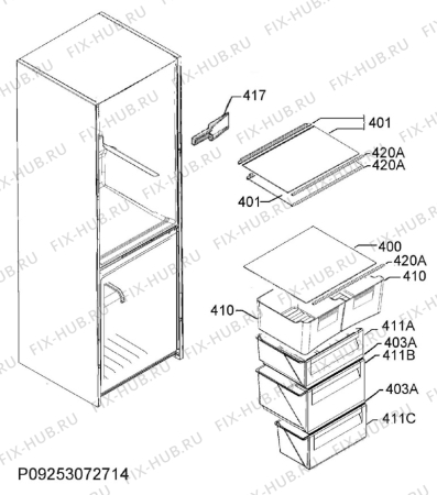 Взрыв-схема холодильника Electrolux EN3202JHW - Схема узла Internal parts