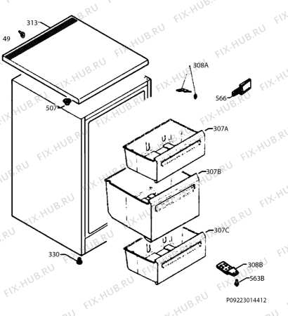 Взрыв-схема холодильника Electrolux EUT1105AOW - Схема узла Housing 001