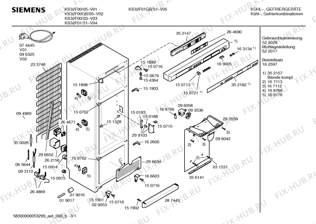 Схема №3 KS32F00 с изображением Инструкция по эксплуатации для холодильника Siemens 00522029