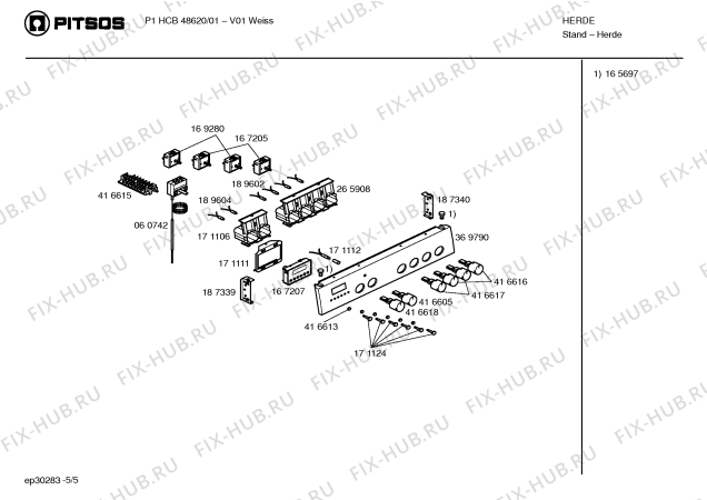 Взрыв-схема плиты (духовки) Pitsos P1HCB48620 - Схема узла 05