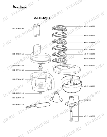 Взрыв-схема кухонного комбайна Moulinex AATE42(T) - Схема узла 6P002405.4P2