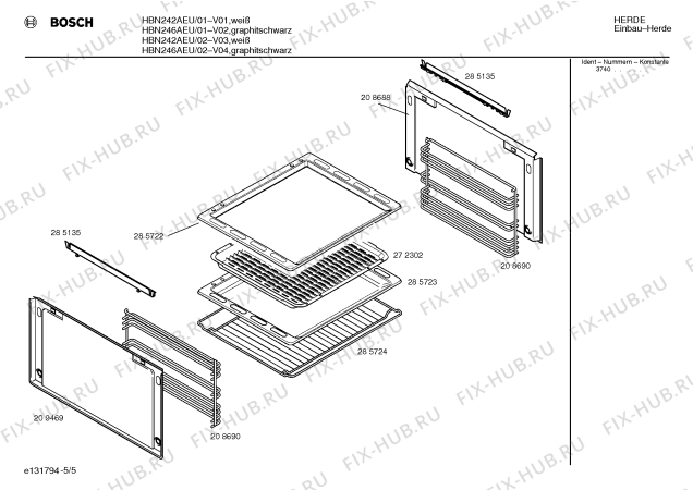 Схема №4 HBN246AEU с изображением Панель для духового шкафа Bosch 00286488
