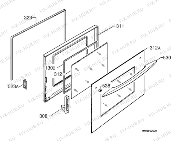 Взрыв-схема плиты (духовки) Electrolux EON400B - Схема узла Door 003