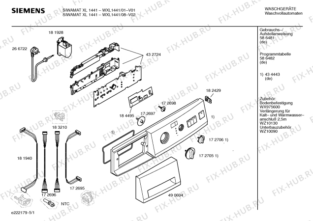 Схема №5 WXL1441 SIWAMAT XL 1441 с изображением Таблица программ для стиральной машины Siemens 00586482
