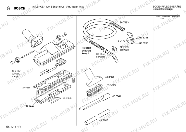 Взрыв-схема пылесоса Bosch BBS3137 SILENCE 1400 - Схема узла 04