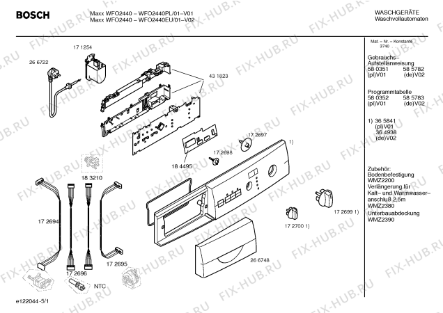 Схема №4 WFO2440EU Maxx WFO 2440 с изображением Таблица программ для стиралки Bosch 00585783