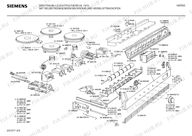 Взрыв-схема плиты (духовки) Siemens HL7474 - Схема узла 03