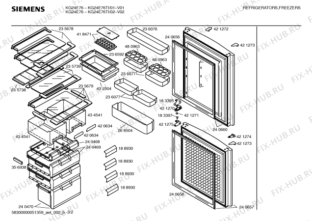 Схема №3 KG24E76TI с изображением Дверь для холодильной камеры Siemens 00240660