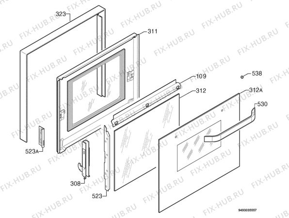 Взрыв-схема плиты (духовки) Rex Electrolux FQ90XE - Схема узла Door 003