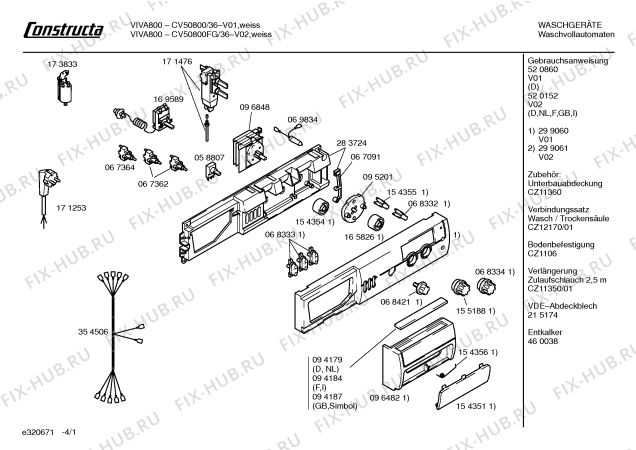 Схема №4 CV50800 Constructa  VIVA 800 с изображением Панель управления для стиралки Bosch 00299060