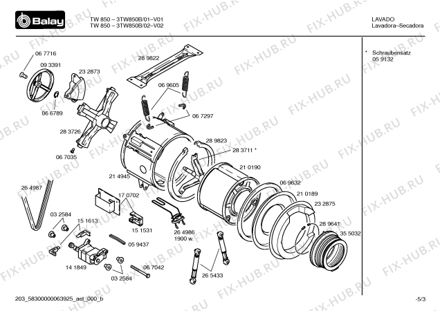 Схема №5 3TW850B TW850 с изображением Переключатель для стиралки Bosch 00180702