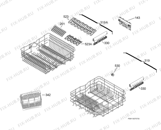 Взрыв-схема посудомоечной машины Electrolux ESF67075XR - Схема узла Basket 160