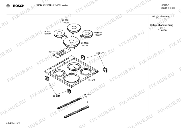 Схема №5 HSN102DNN с изображением Панель управления для духового шкафа Bosch 00290353