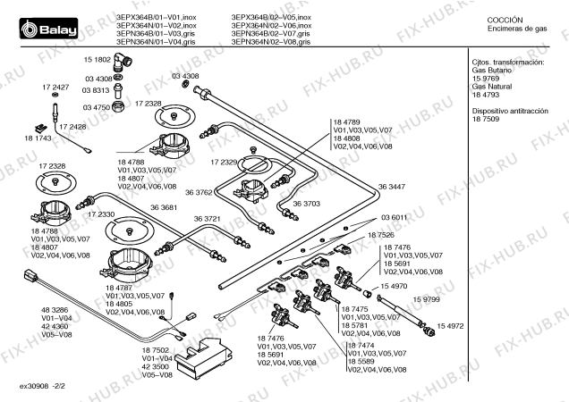 Схема №2 3EPN364B с изображением Столешница для плиты (духовки) Bosch 00218388