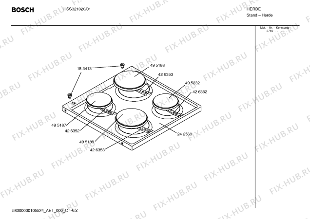 Схема №6 3CEB440 с изображением Варочная панель для электропечи Bosch 00242569