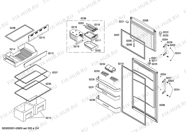 Схема №4 KD36NX03 с изображением Дверь для холодильника Siemens 00249385