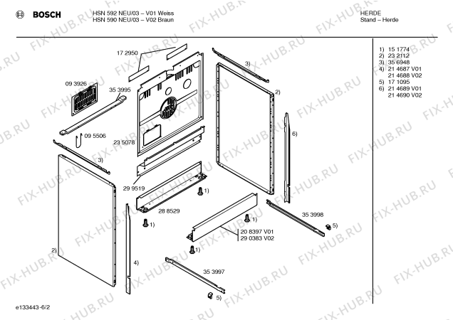 Схема №6 HSN592NEU с изображением Корпус духовки для электропечи Bosch 00235079