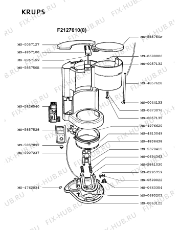 Взрыв-схема кофеварки (кофемашины) Krups F2127610(0) - Схема узла 7P001512.7P2