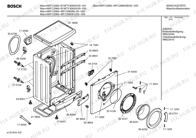 Схема №4 WFC2060GB MAXX4 WFC2060 с изображением Инструкция по установке и эксплуатации для стиралки Bosch 00581740