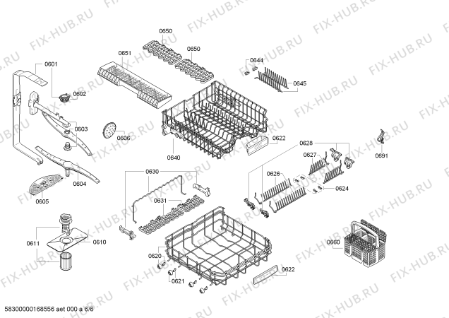Взрыв-схема посудомоечной машины Siemens SN58M456DE Extraklasse, Made in Germany - Схема узла 06