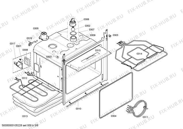 Взрыв-схема плиты (духовки) Bosch HBN540520A - Схема узла 03