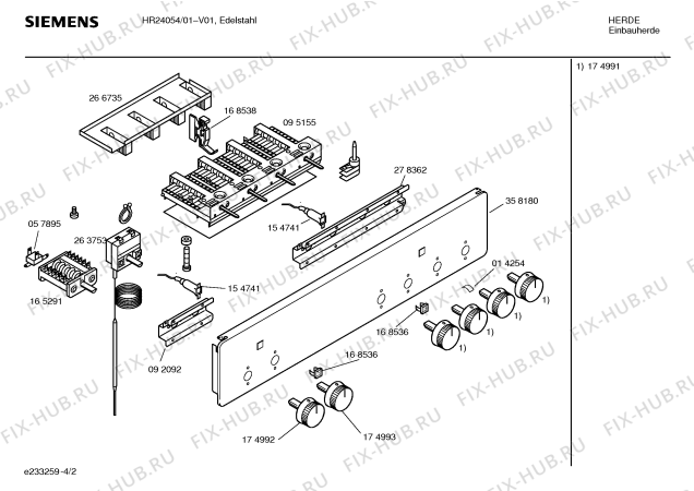 Взрыв-схема плиты (духовки) Siemens HR24054 - Схема узла 02
