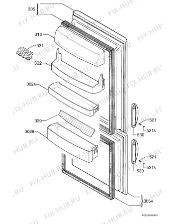 Взрыв-схема холодильника Zanussi ZK185/B4 - Схема узла Door 003