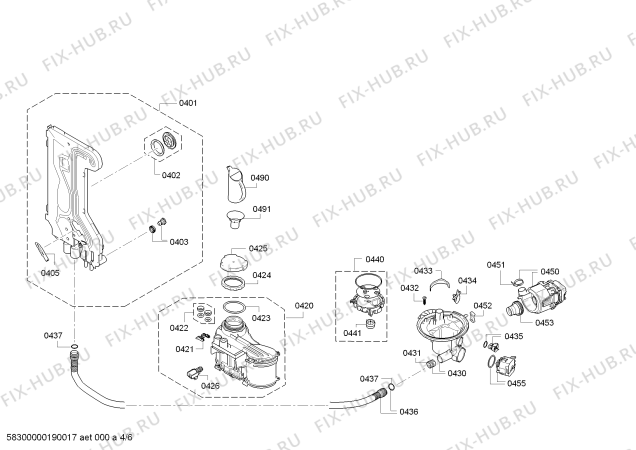 Взрыв-схема посудомоечной машины Bosch SPE53U52UC, SilencePlus 46 dBA - Схема узла 04