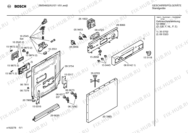Схема №5 SMS4602AU с изображением Инструкция по эксплуатации для посудомоечной машины Bosch 00520884
