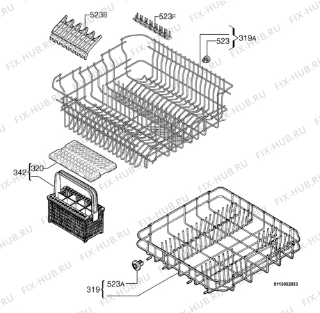 Взрыв-схема посудомоечной машины Westinghouse WDF901SA - Схема узла Basket 160