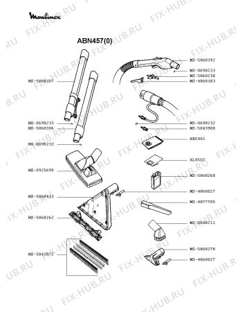 Взрыв-схема пылесоса Moulinex ABN457(0) - Схема узла XP002170.5P3