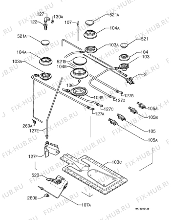 Взрыв-схема плиты (духовки) Zanussi ZCG9640W - Схема узла Functional parts 267