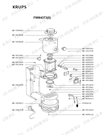 Взрыв-схема кофеварки (кофемашины) Krups F9964373(0) - Схема узла WP001875.2P2