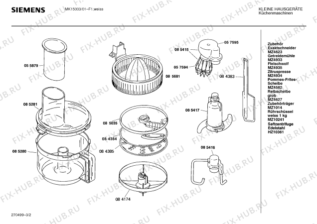 Взрыв-схема кухонного комбайна Siemens MK15003 - Схема узла 02