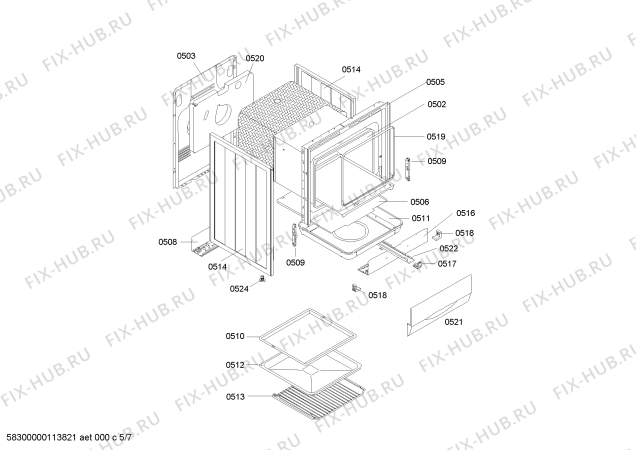 Взрыв-схема плиты (духовки) Bosch HSW745050N - Схема узла 05