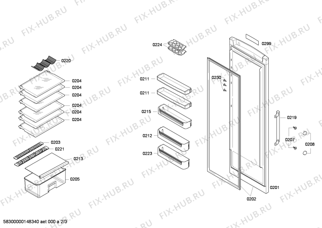 Взрыв-схема холодильника Bosch KSR38N11GB - Схема узла 02