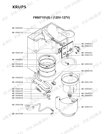 Взрыв-схема кофеварки (кофемашины) Krups F8667151(0) - Схема узла YP001839.4P4