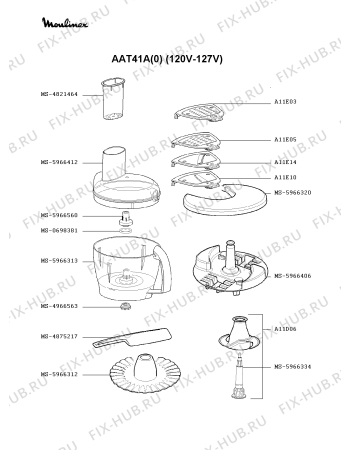 Взрыв-схема кухонного комбайна Moulinex AAT41A(0) - Схема узла 3P000457.5P3