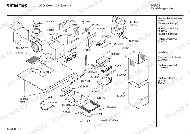 Схема №1 LC56950GB с изображением Стеклянная полка для электровытяжки Siemens 00236053