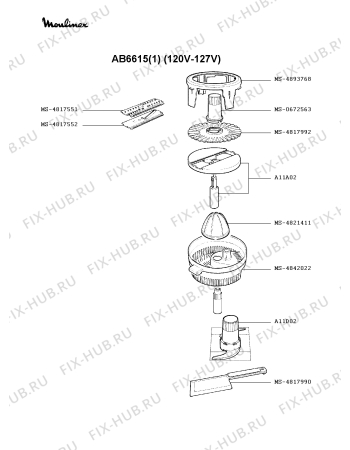 Взрыв-схема кухонного комбайна Moulinex AB6615(1) - Схема узла 5P000414.5P2