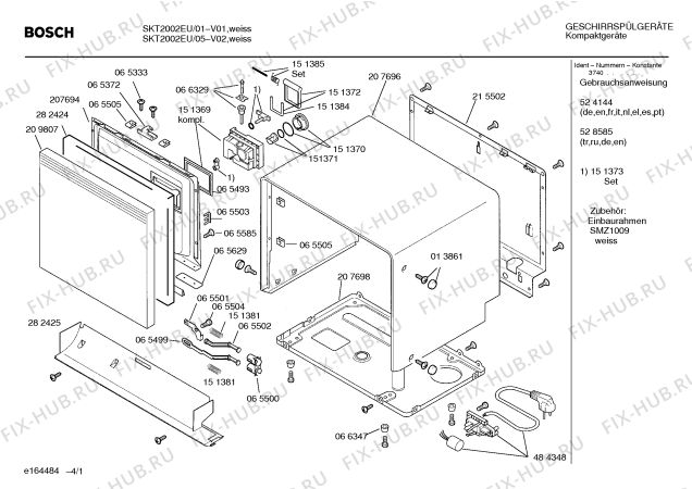 Схема №4 SKT2002EU с изображением Панель управления для посудомоечной машины Bosch 00439552