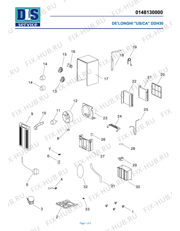 Схема №1 DDH 30 R22 с изображением Испаритель для увлажнителя и очистителя воздуха DELONGHI KE81301117