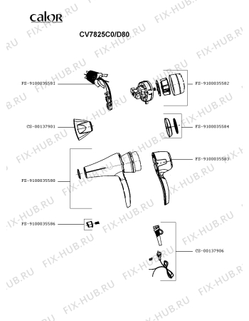 Схема №1 CV7825F0/D80 с изображением Нагревательный элемент для электрофена Rowenta FS-9100035581