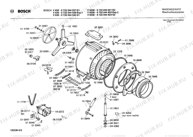 Взрыв-схема стиральной машины Bosch 0722044537 V630 - Схема узла 03
