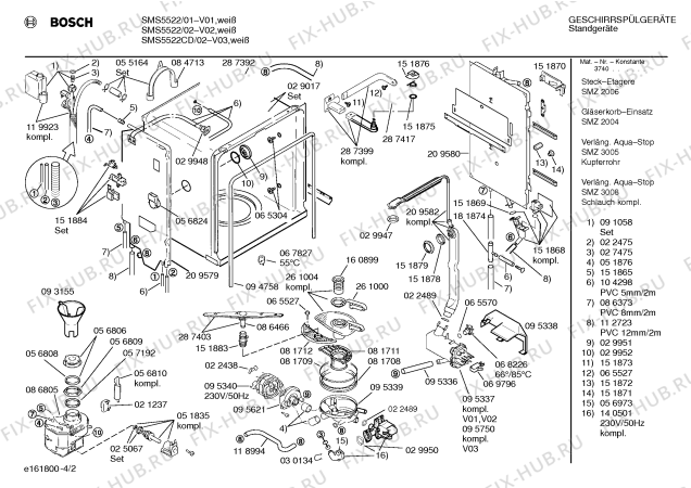 Взрыв-схема посудомоечной машины Bosch SMS5522 - Схема узла 02