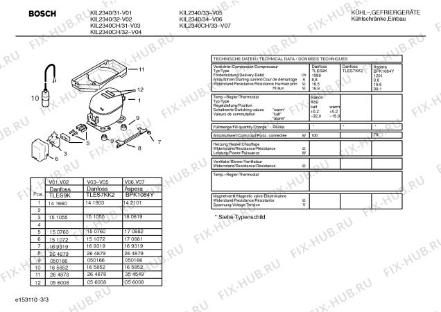 Схема №3 K3664X1 KD340SC с изображением Компрессор для холодильной камеры Bosch 00142101