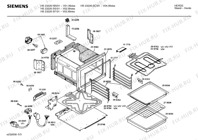 Взрыв-схема плиты (духовки) Siemens HS23220NN - Схема узла 03