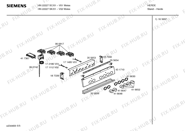 Взрыв-схема плиты (духовки) Siemens HN22227SK - Схема узла 05